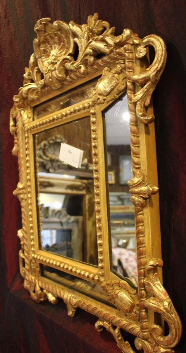 Small Napoleon III Mirror, Golden Wood With Louis XV Style Beading, 56 X 69 Cm-photo-2