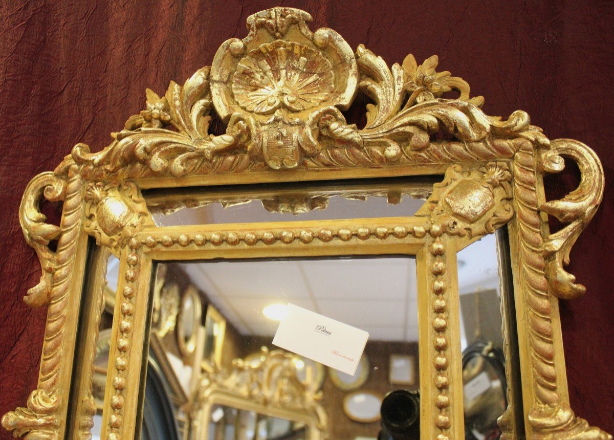 Small Napoleon III Mirror, Golden Wood With Louis XV Style Beading, 56 X 69 Cm-photo-3