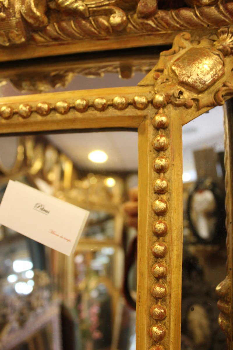 Small Napoleon III Mirror, Golden Wood With Louis XV Style Beading, 56 X 69 Cm-photo-4