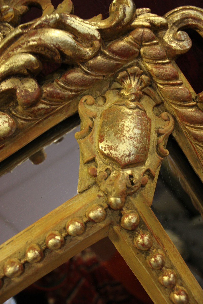 Small Napoleon III Mirror, Golden Wood With Louis XV Style Beading, 56 X 69 Cm-photo-6
