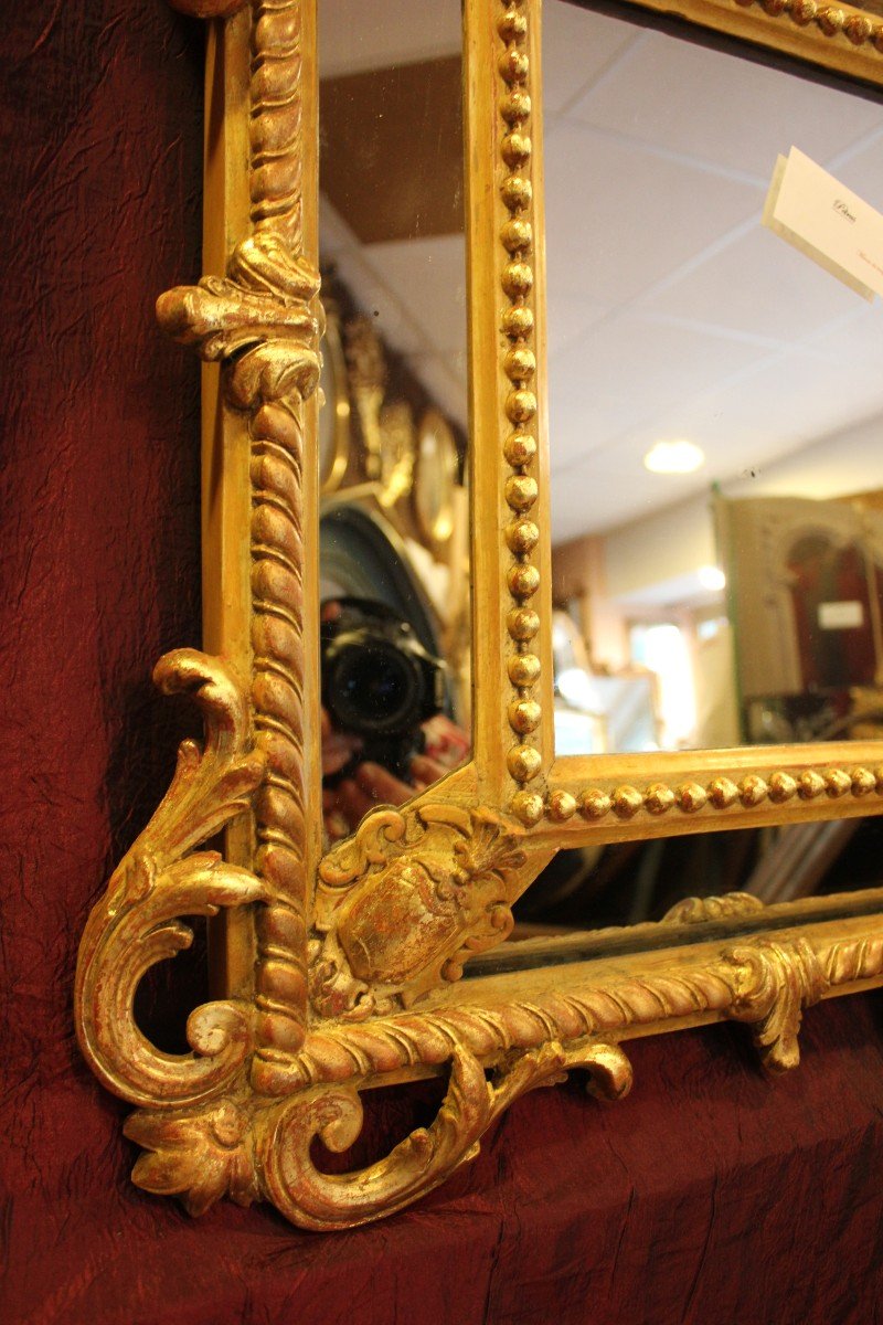 Small Napoleon III Mirror, Golden Wood With Louis XV Style Beading, 56 X 69 Cm-photo-7