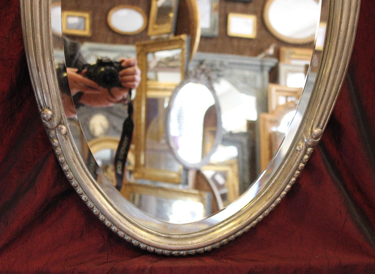  52 X 83 Cm, Miroir Ovale Métal Argenté Art-déco (Süe Et Mare), Glace Biseautée-photo-4