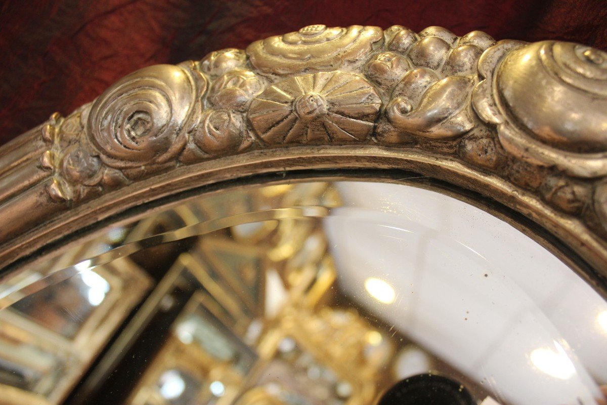  52 X 83 Cm, Miroir Ovale Métal Argenté Art-déco (Süe Et Mare), Glace Biseautée-photo-7