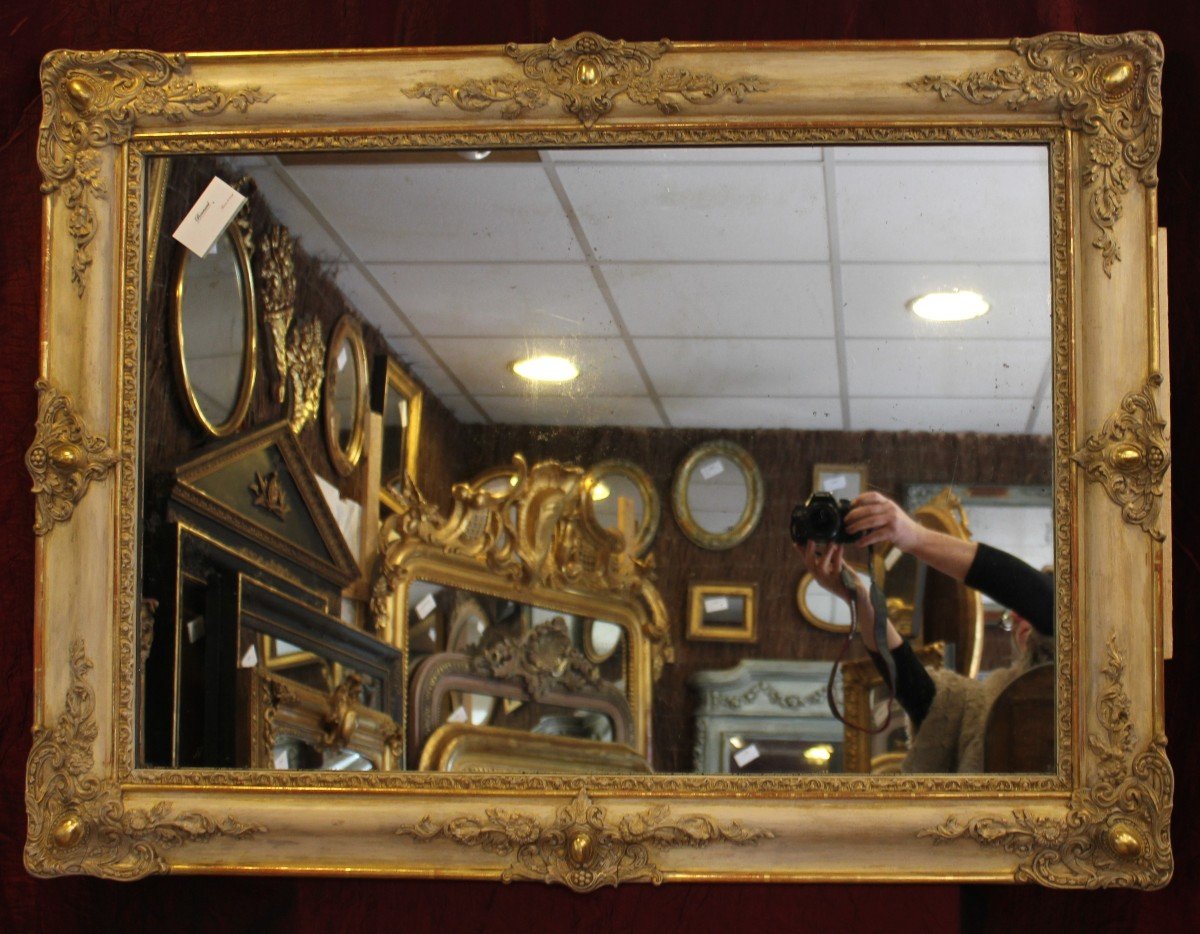 Miroir Ancien Rectangle, Dorure Et Patine, Glace Mercure 78 X 106 Cm-photo-2