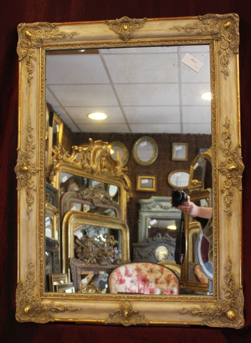 Miroir Ancien Rectangle, Dorure Et Patine, Glace Mercure 78 X 106 Cm