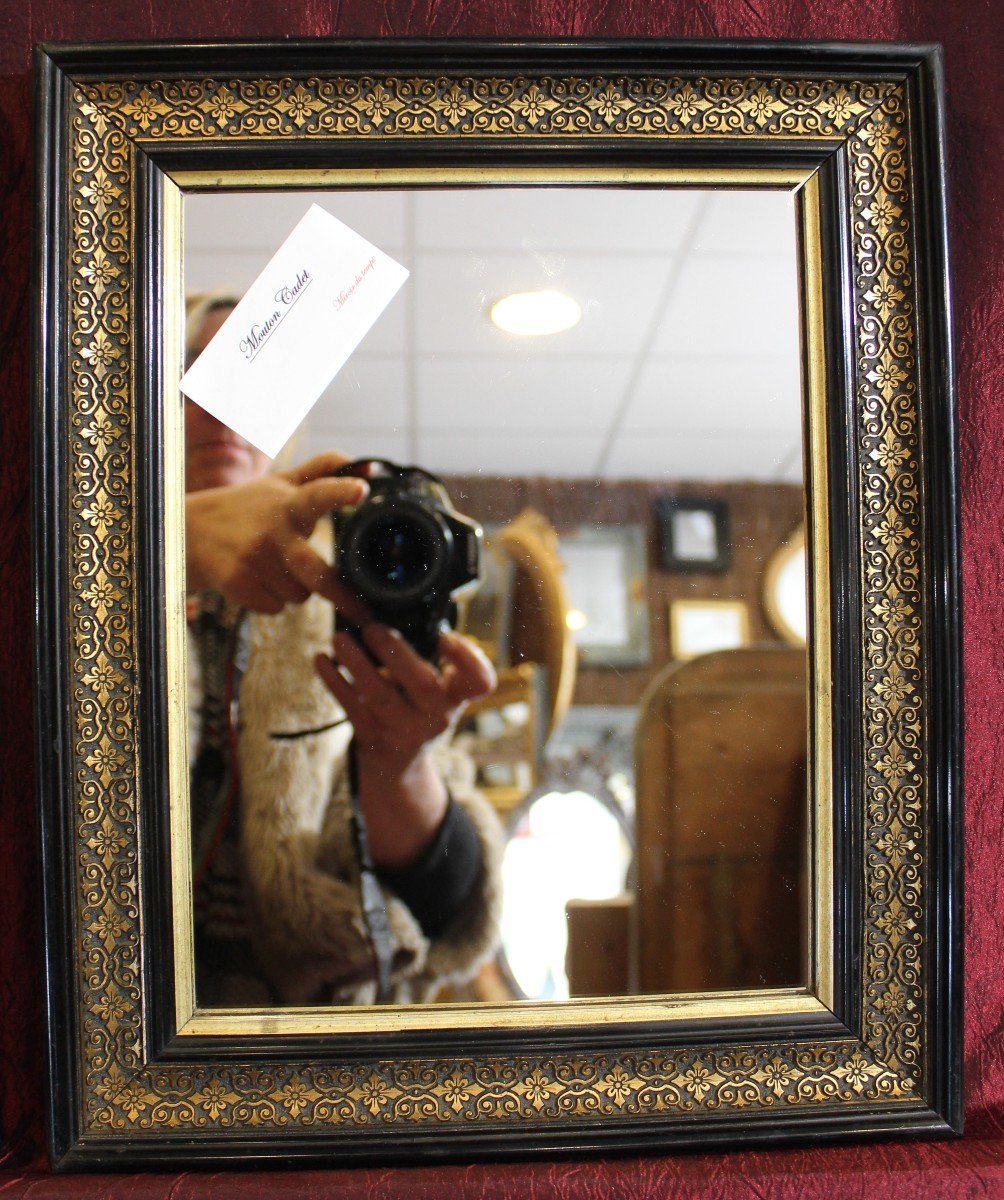 Pair Of Napoleon III Rectangle Mirrors, Black And Gold 28 X 34 Cm-photo-3