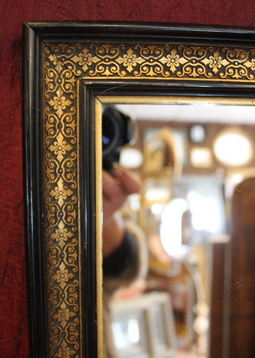 Pair Of Napoleon III Rectangle Mirrors, Black And Gold 28 X 34 Cm-photo-2