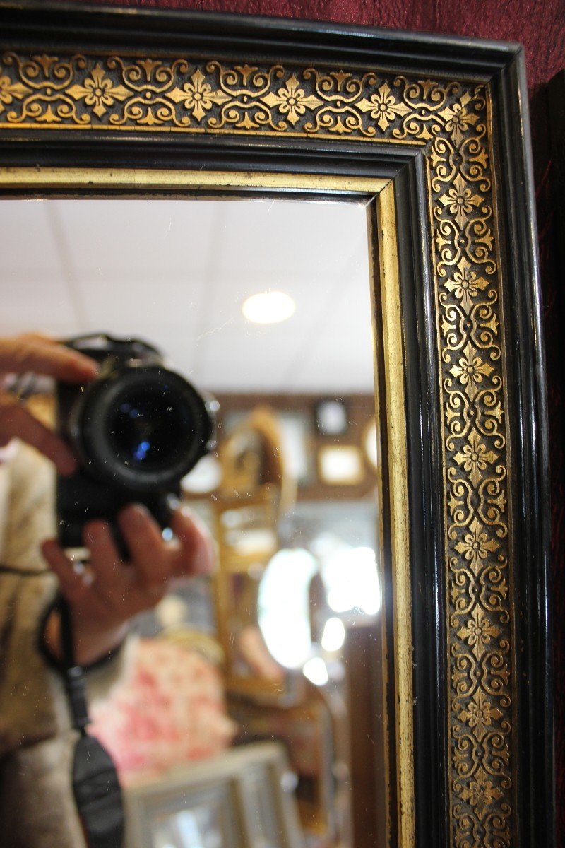 Pair Of Napoleon III Rectangle Mirrors, Black And Gold 28 X 34 Cm-photo-4