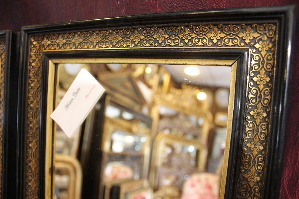 Pair Of Napoleon III Rectangle Mirrors, Black And Gold 28 X 34 Cm-photo-5