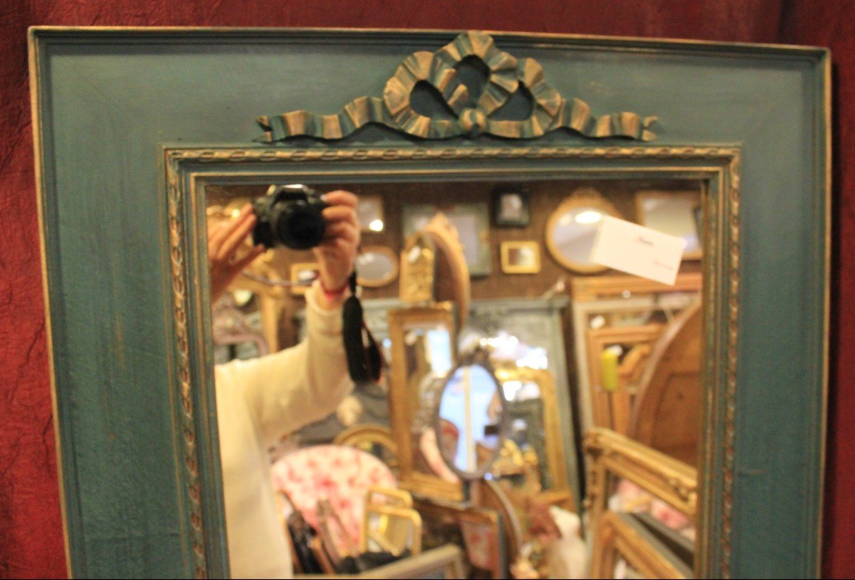 60 x 70 cm, Paire De Miroirs Ancien De Style Louis XVI, Bois Patiné Ton Vert-photo-3