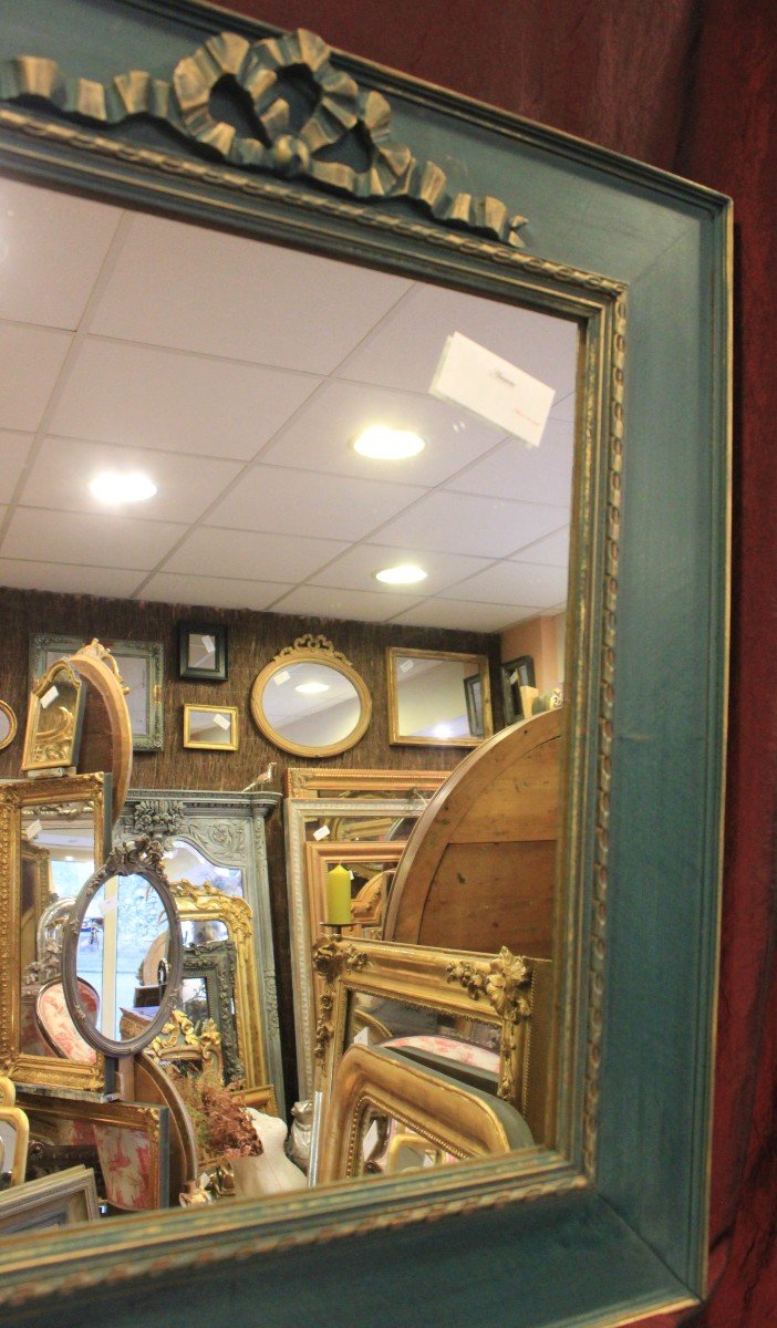 60 x 70 cm, Paire De Miroirs Ancien De Style Louis XVI, Bois Patiné Ton Vert-photo-2