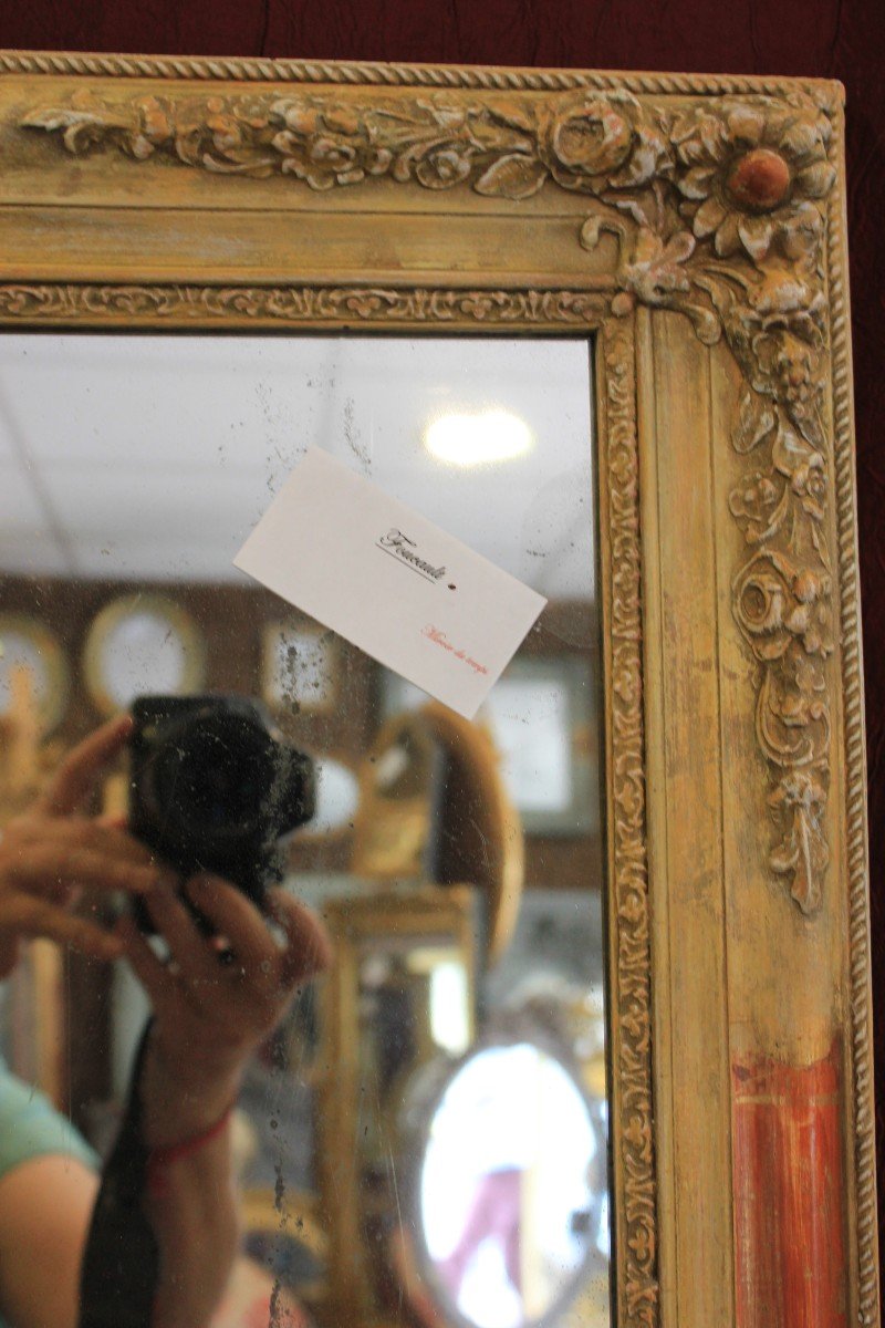 55 x 67 cm, Miroir Ancien Rectangle Restauration, Patine, Décors Fleurs, Glace Mercure-photo-1