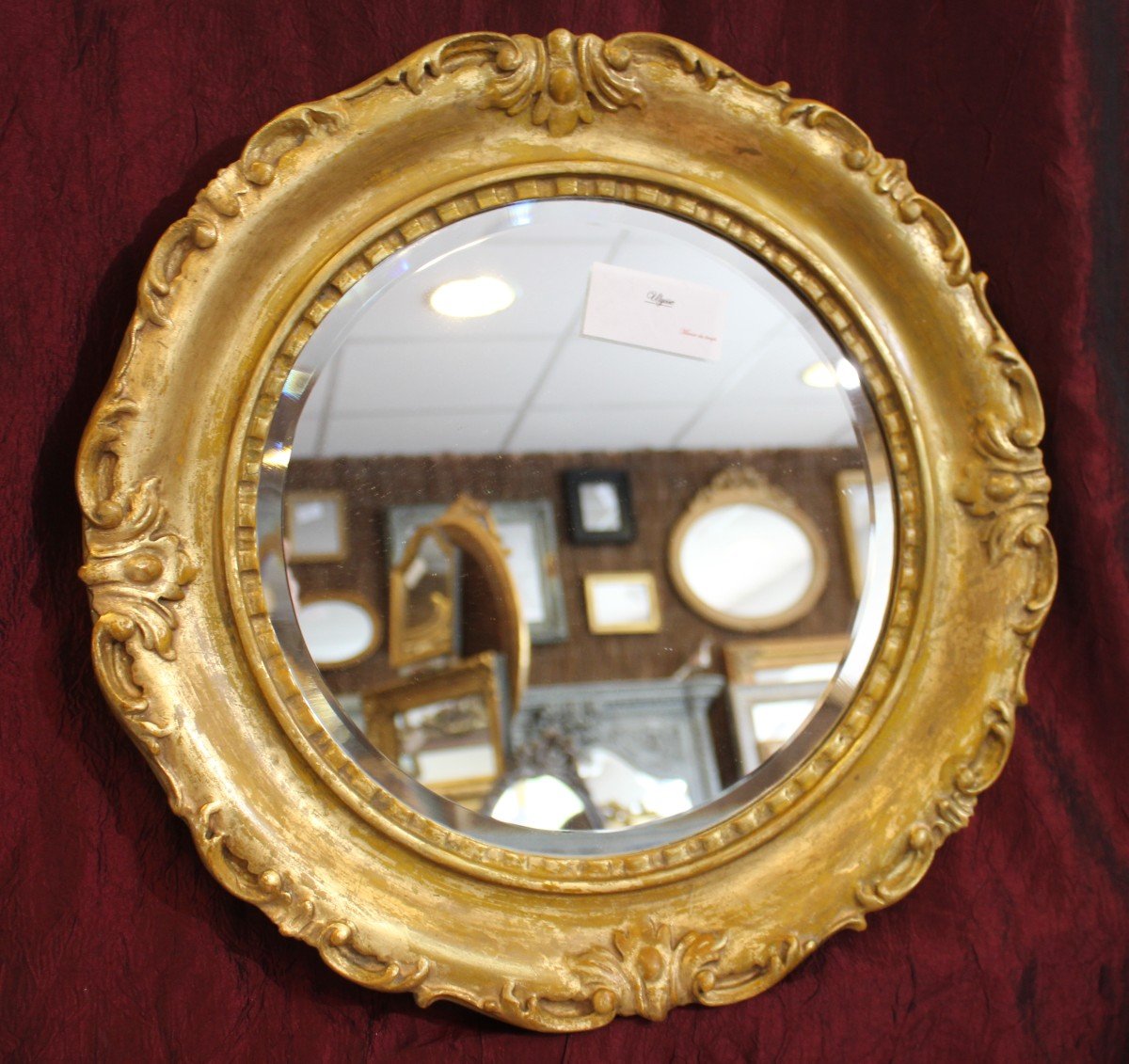 ø 47 Cm, Louis XV Style Round Mirror, Beveled Glass-photo-5