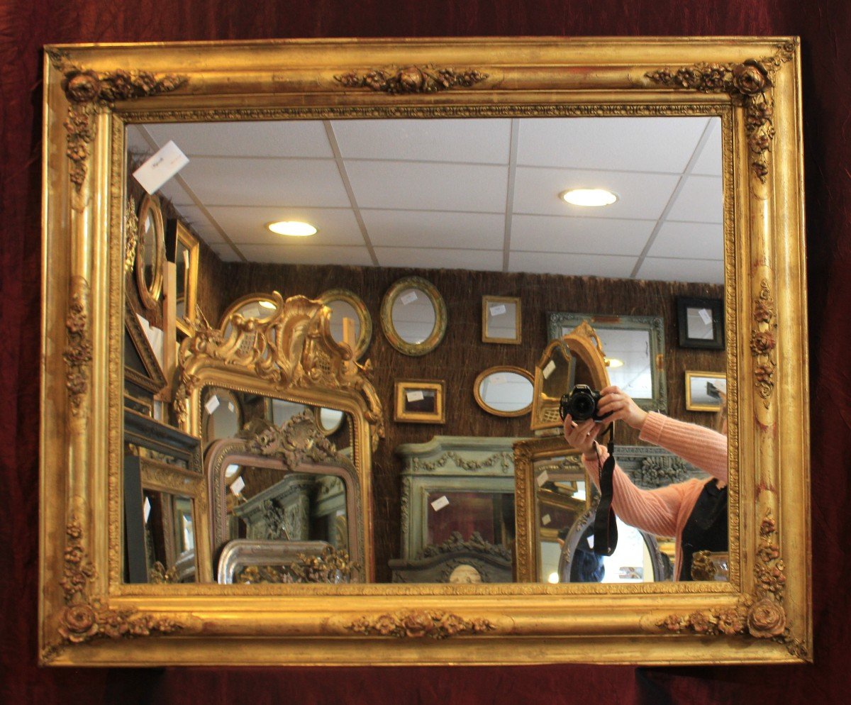 83 X 102 Cm, Old Rectangle Mirror, Rose Decor, Gold Leaf