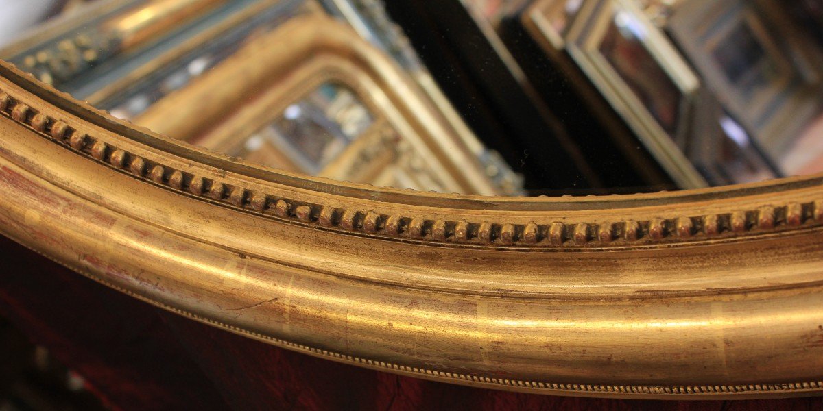 71 X 87 Cm Grand Miroir Médaillon Ovale Feuille d'Or Louis Philippe Perlé-photo-7