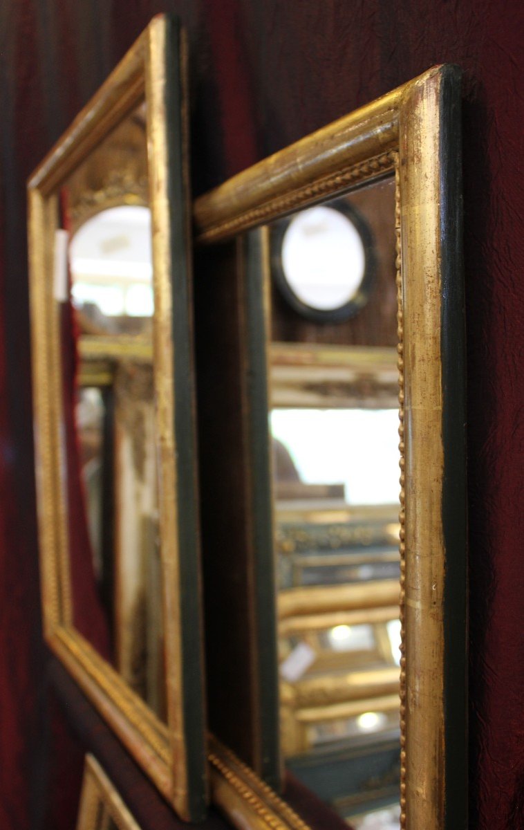 44 X 56 Cm, Pair Of Rectangle Gold Leaf Mirrors, Beaded Half-ring Molding-photo-4