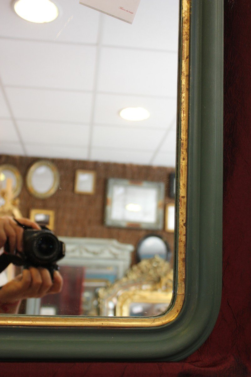 56 X 65 Cm Miroir Ancien , Moulure Louis Philippe, Patine Ton Vert Et Or-photo-4