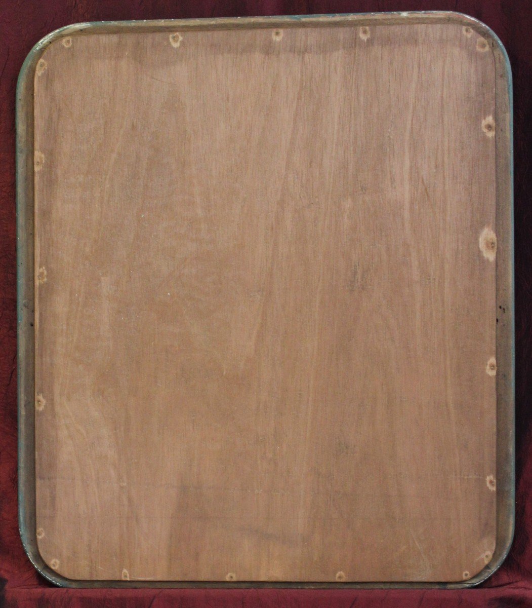 56 X 65 Cm Miroir Ancien , Moulure Louis Philippe, Patine Ton Vert Et Or-photo-8