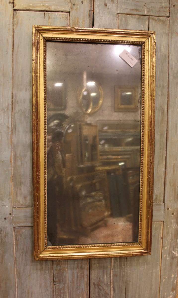 48 X 91 Cm Miroir Louis XVI Rectangle Perlé, Bois Doré, Glace Mercure