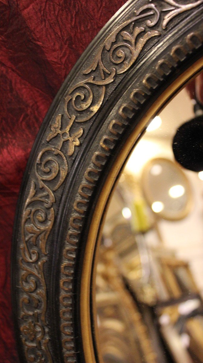 47 X 54 Cm Paire De Miroirs Ovales, Médaillon Napoléon III, Noir Et Or-photo-5