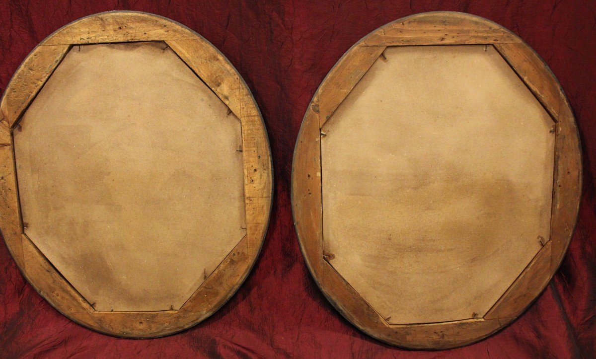 47 X 54 Cm Paire De Miroirs Ovales, Médaillon Napoléon III, Noir Et Or-photo-8