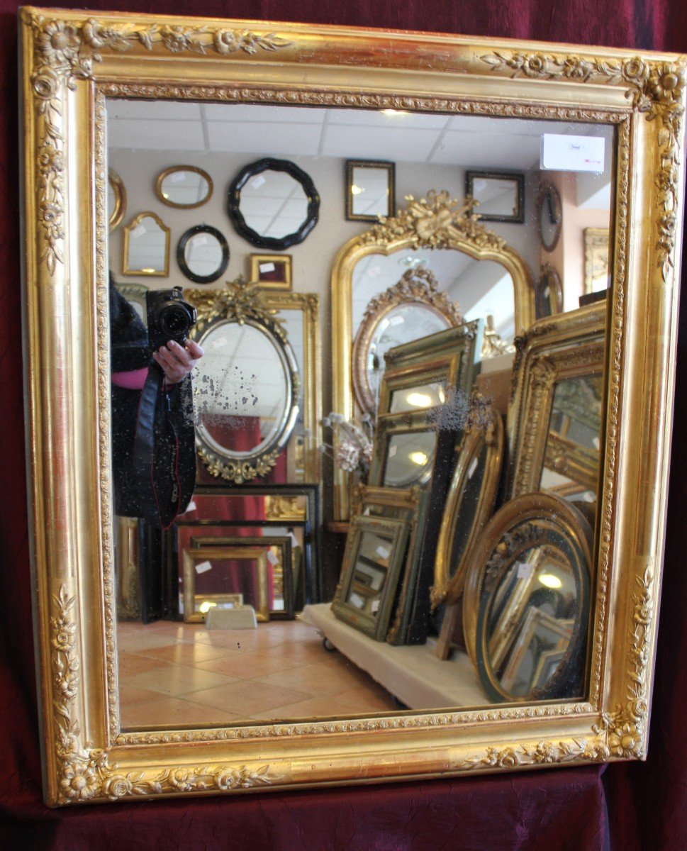 71 X 82 Cm Miroir Restauration Dorure Feuille d'Or, Glace Mercure-photo-1