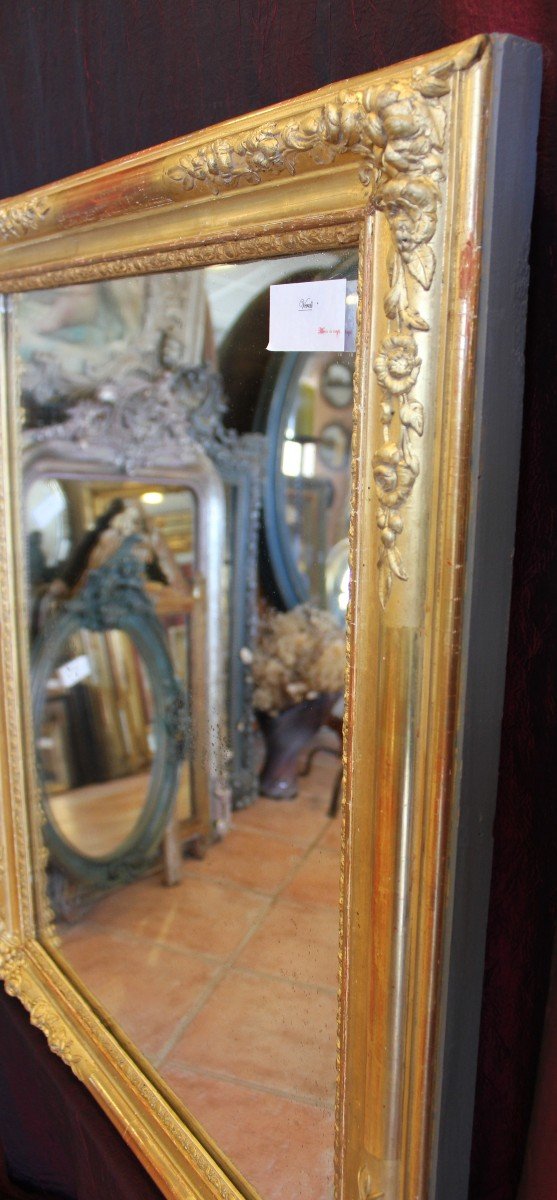 71 X 82 Cm Miroir Restauration Dorure Feuille d'Or, Glace Mercure-photo-2