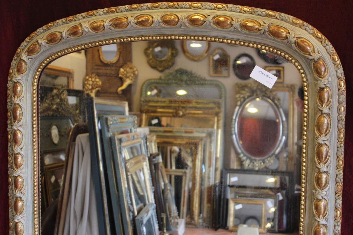 106 X 160 Cm Mid-19th Century Fireplace Mirror, Gold Leaf, Patina, Mercury Glass-photo-3