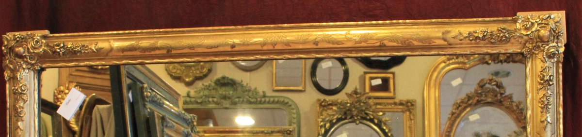 63 X 130 Cm Miroir Ancien Restauration horizontale, Feuille d&#039;Or, Glace Mercure-photo-4