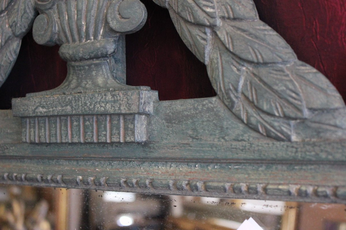55 x 88 cm Miroir ancien bois sculpté patiné style Louis XVI directoire -photo-5
