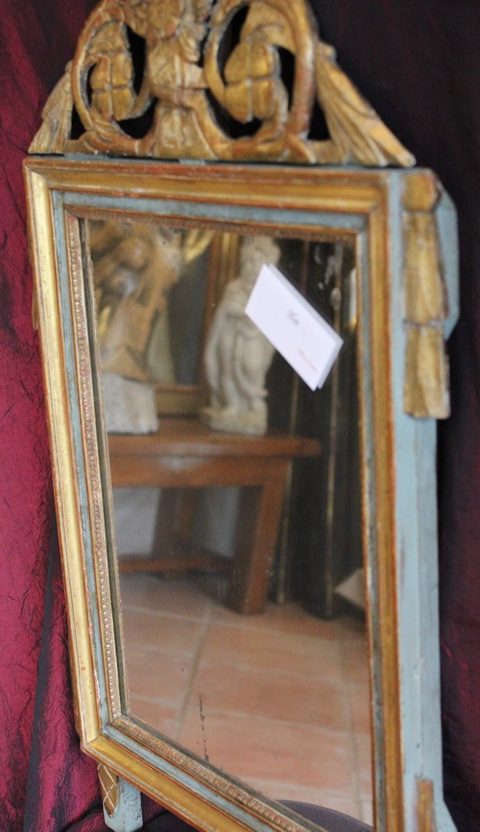 40 X 75 Cm Small Antique Louis XVI Directory Mirror In Carved And Gilded Wood-photo-3