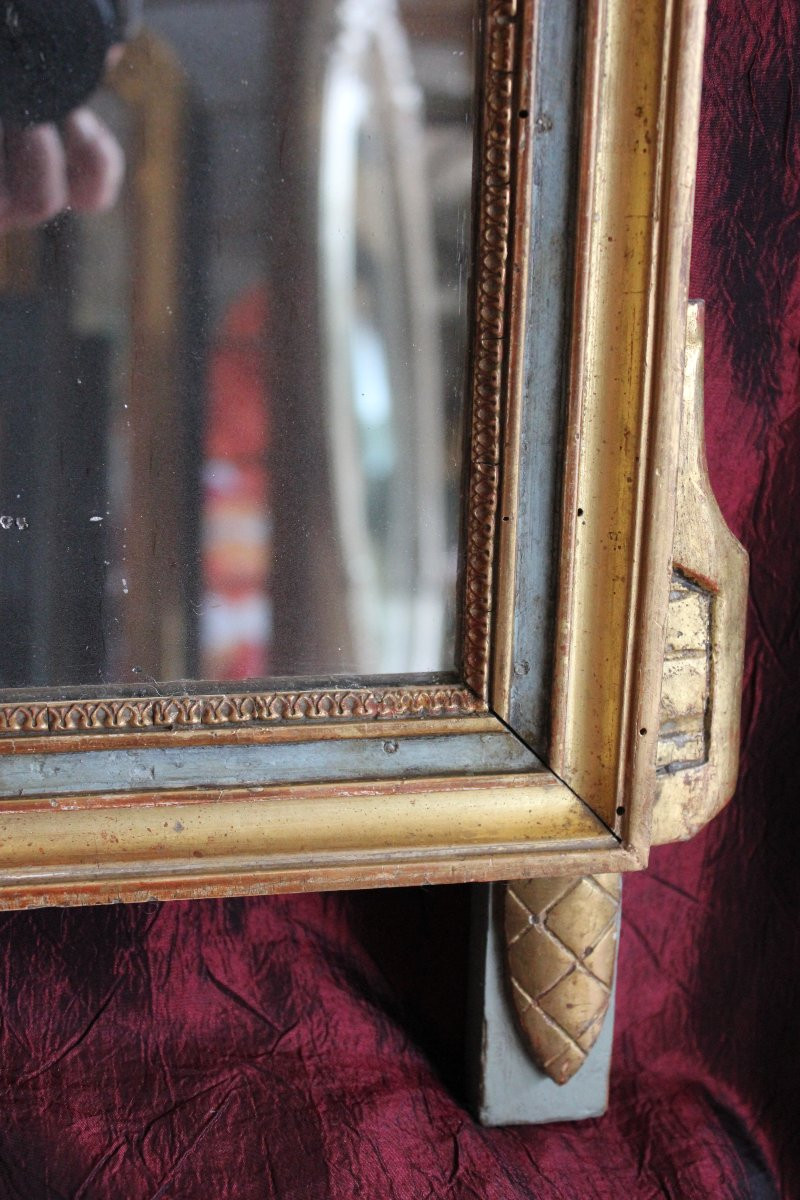 40 X 75 Cm Small Antique Louis XVI Directory Mirror In Carved And Gilded Wood-photo-3
