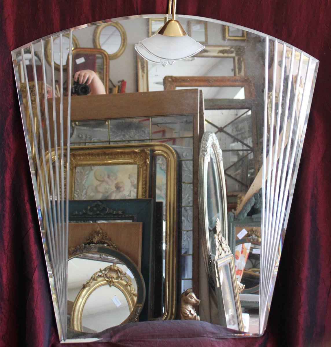 84 X 104 Cm Illuminated Mirror, Fan Shape, 50s Style-photo-2