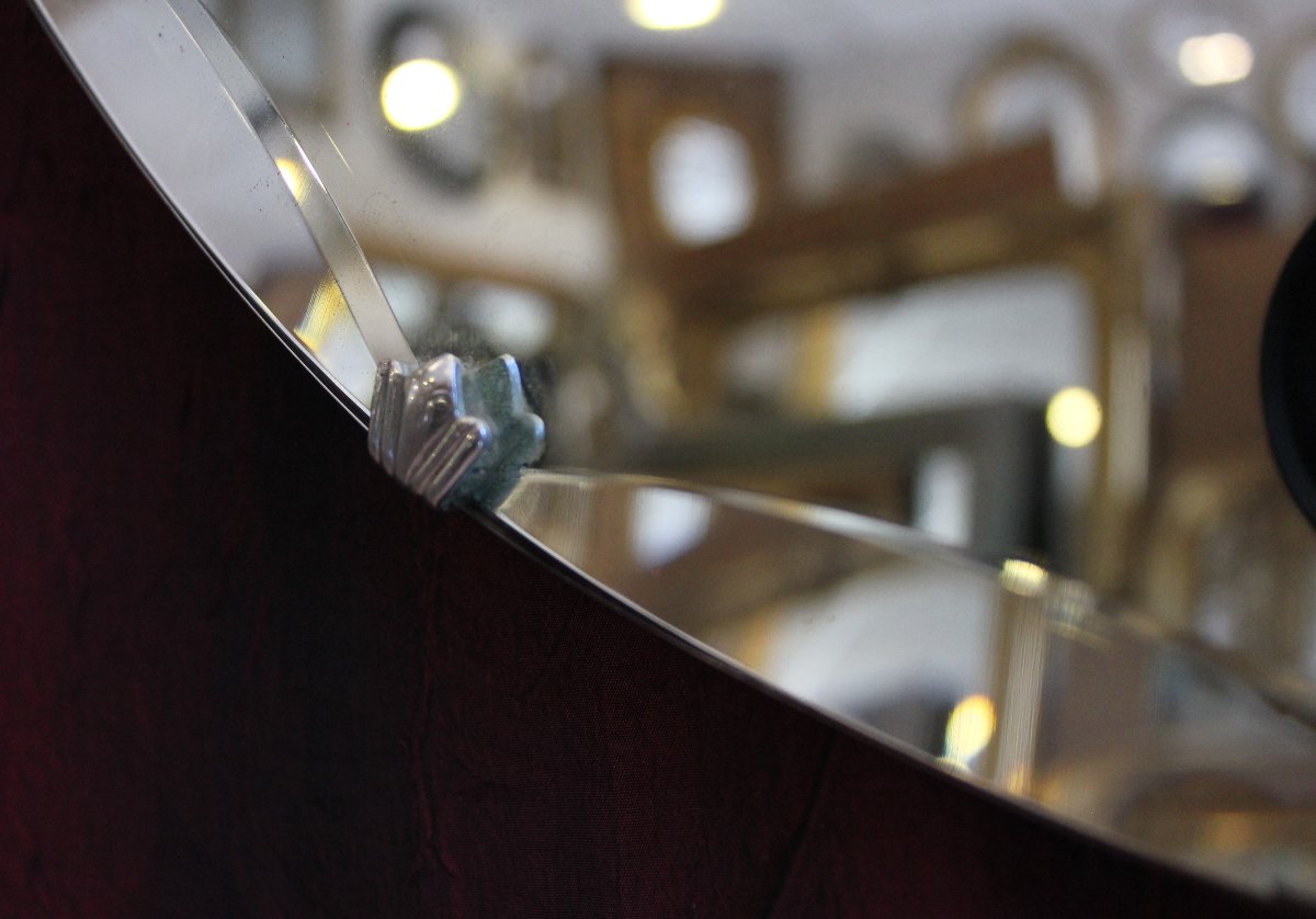 Diameter 50 Cm, Round Mirror, Faceted Glass, 1950s-photo-1