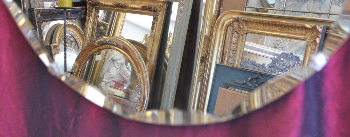 Diameter 50 Cm, Round Mirror, Faceted Glass, 1950s-photo-6