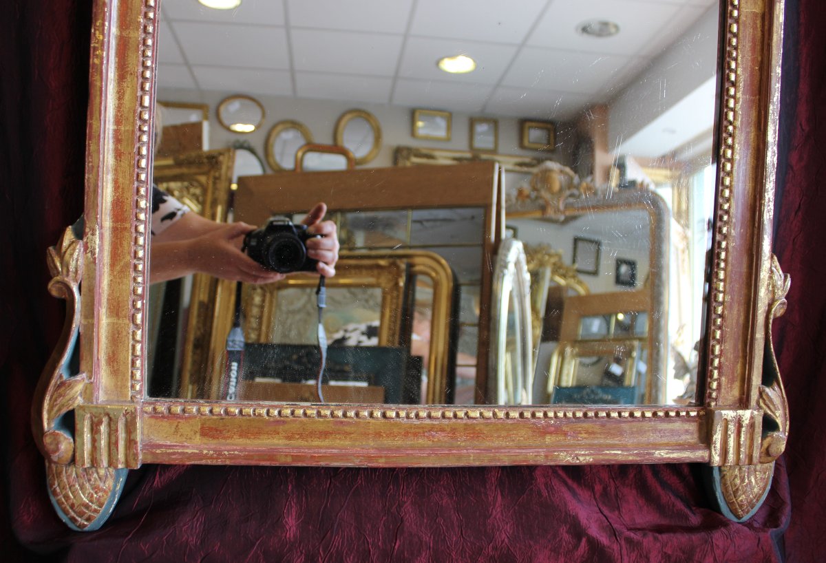 69 X 123 Cm Louis XVI Mirror, 18th Century, Carved And Gilded Wood-photo-3