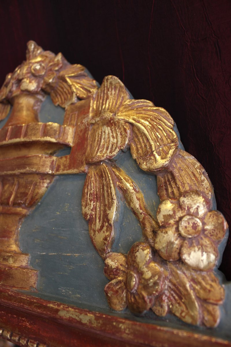 69 X 123 Cm Louis XVI Mirror, 18th Century, Carved And Gilded Wood-photo-3