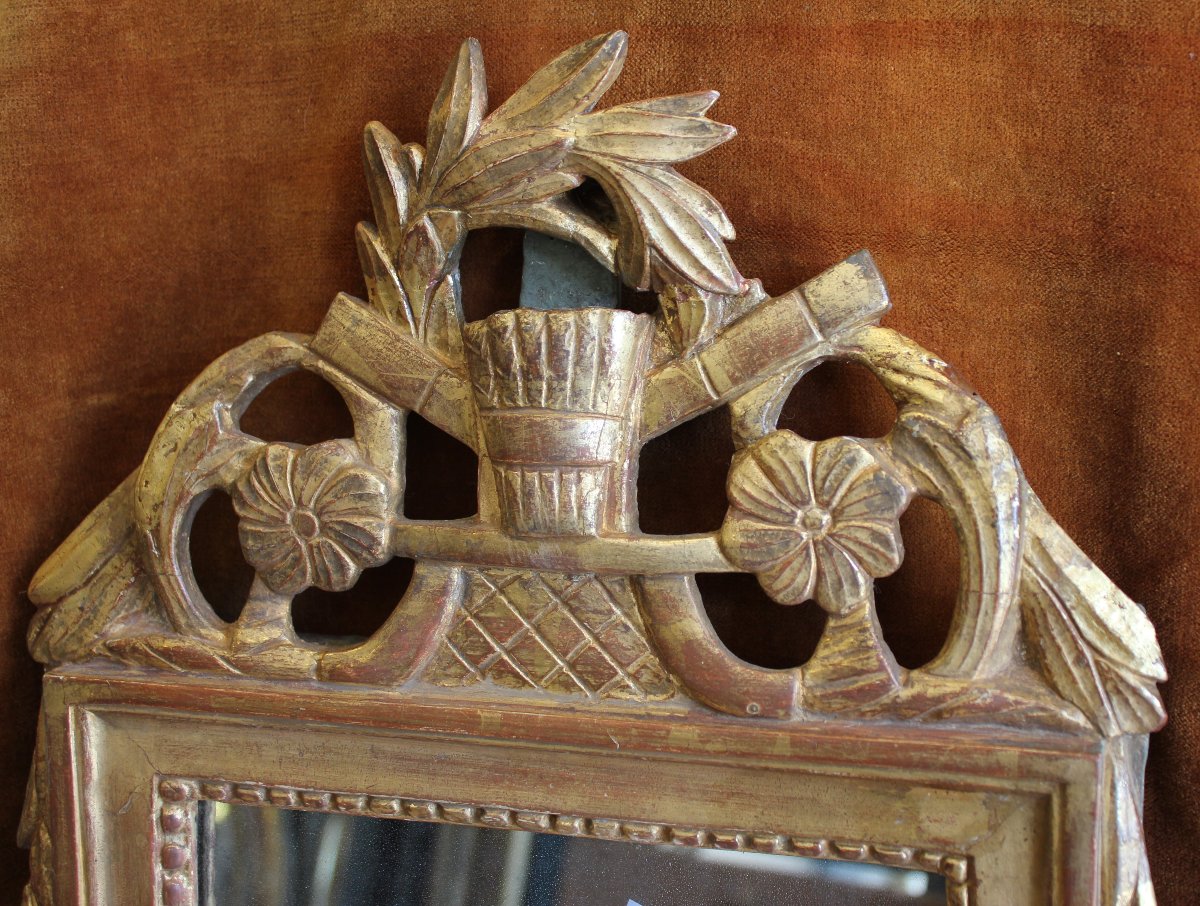 33 x 58 cm Petit miroir Louis XVI, bois doré,  glace mercure, XVIIIème-photo-2