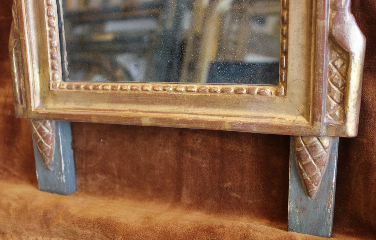 33 x 58 cm Petit miroir Louis XVI, bois doré,  glace mercure, XVIIIème-photo-4