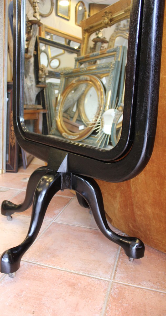 86 x 177 cm, Miroir Psyché, style Chippendale XIXème, bois laqué noir-photo-4