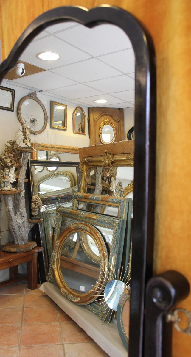 86 x 177 cm, Miroir Psyché, style Chippendale XIXème, bois laqué noir-photo-1