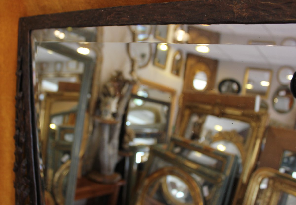 84 X 60 Cm Art Nouveau Wrought Iron Mirror, Beveled Glass-photo-6