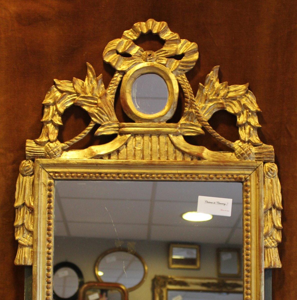 58 x 99 cm, Miroir ancien de style Louis XVI, bois doré-photo-2