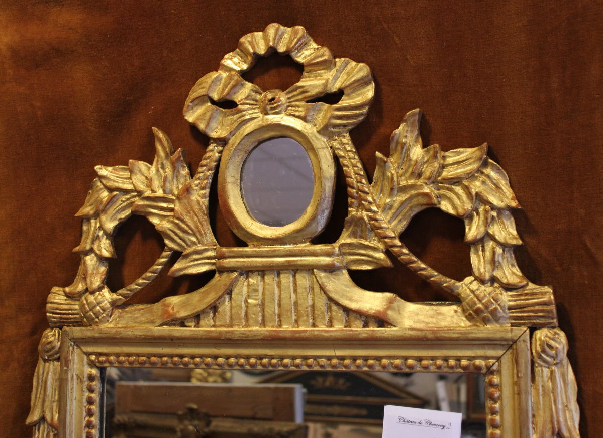 58 x 99 cm, Miroir ancien de style Louis XVI, bois doré-photo-1