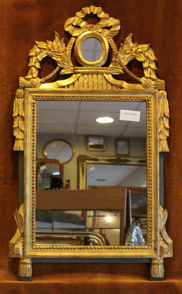 58 x 99 cm, Miroir ancien de style Louis XVI, bois doré