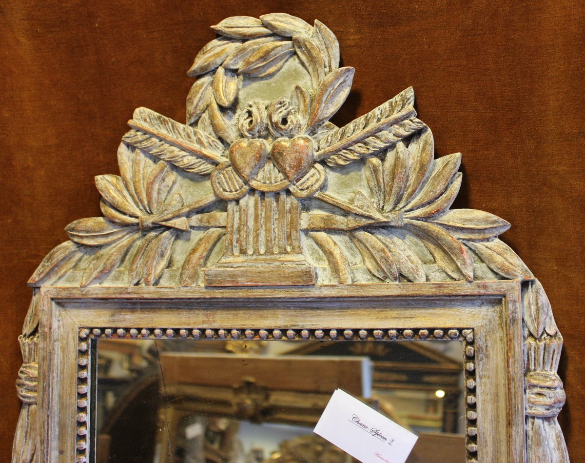 47 X 93 Cm Louis XVI Style Wedding Mirror, Carved And Patinated Wood-photo-2