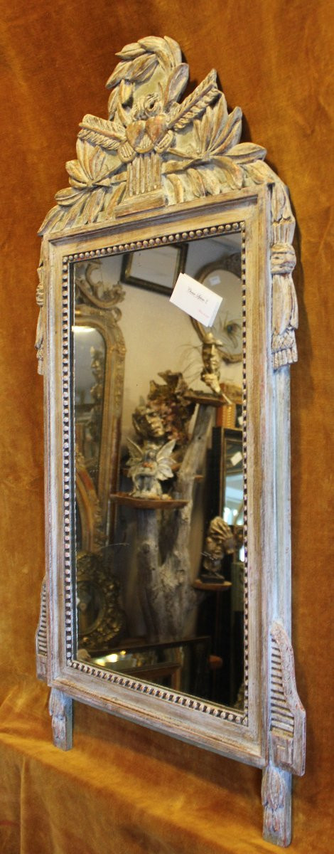 47 X 93 Cm Louis XVI Style Wedding Mirror, Carved And Patinated Wood-photo-3
