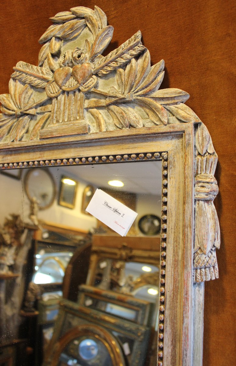 47 X 93 Cm Louis XVI Style Wedding Mirror, Carved And Patinated Wood-photo-1