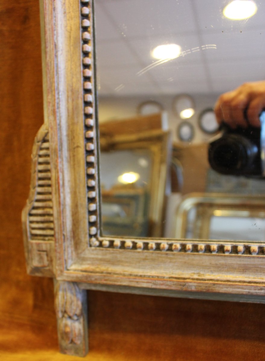 47 X 93 Cm Louis XVI Style Wedding Mirror, Carved And Patinated Wood-photo-4