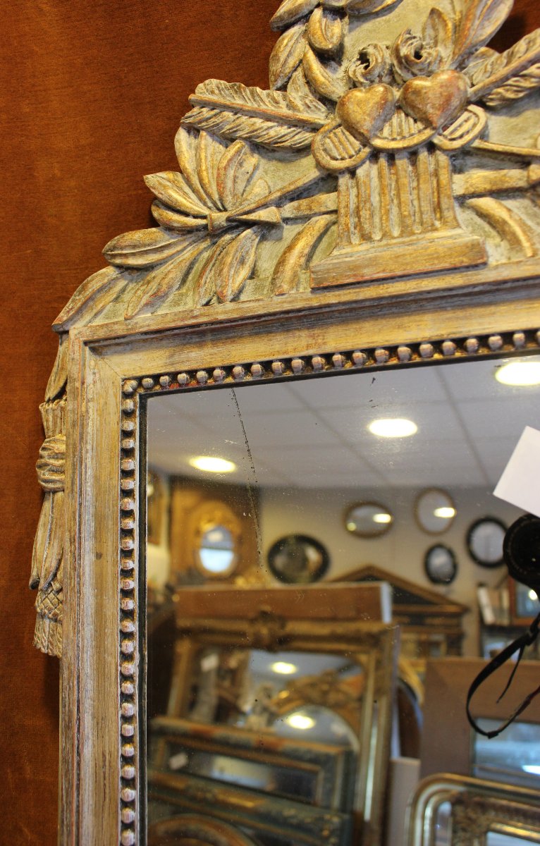 47 X 93 Cm Louis XVI Style Wedding Mirror, Carved And Patinated Wood-photo-5